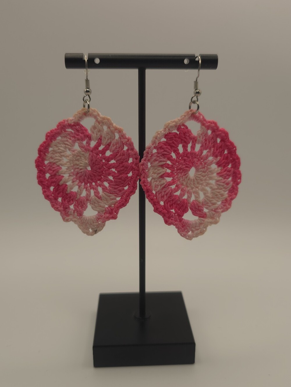 Hand Crafted Pink Gradient Crochet Drop Earrings